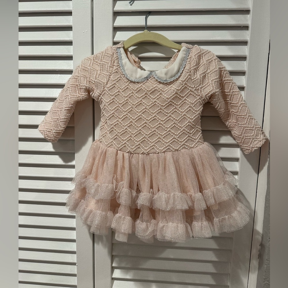 Nannette Baby | Girl’s Lace/Tulle Dress Outfit, Soft Pink, Ruffle Knit Dress